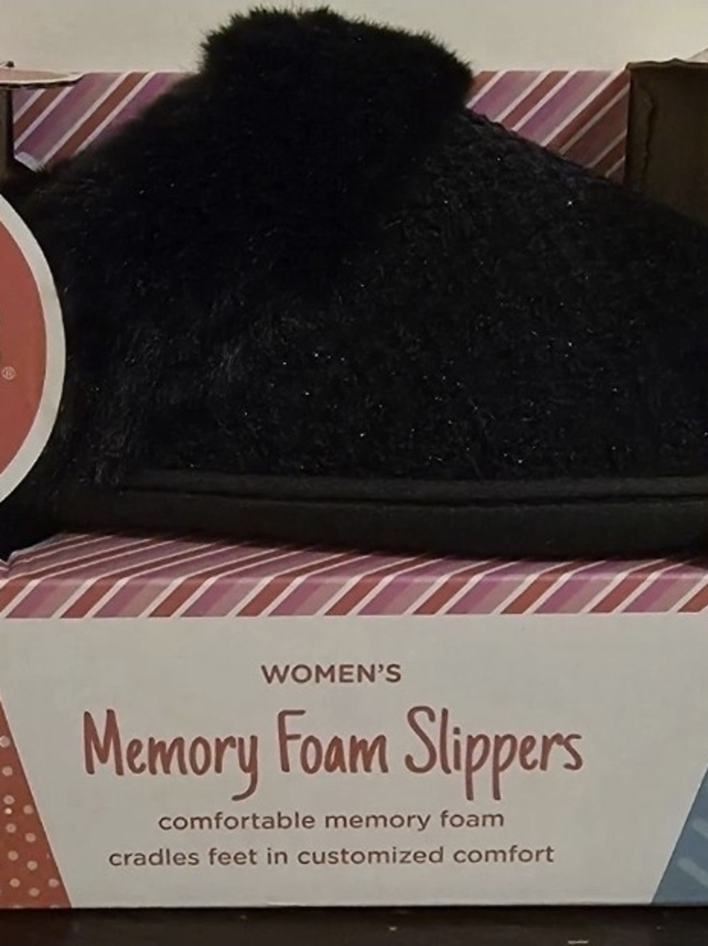 Totes Women's Black and Silver Fuzzy Memory Foam Slippers
